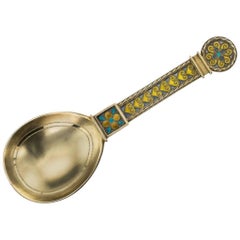 19th Century, Norwegian Solid Silver & Plique a Jour Enamel Spoon, circa 1880