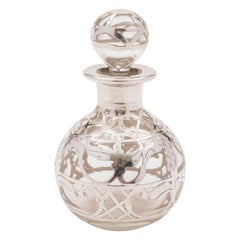 Antique American Glass and Silver Overlay Scent Bottle, circa 1900