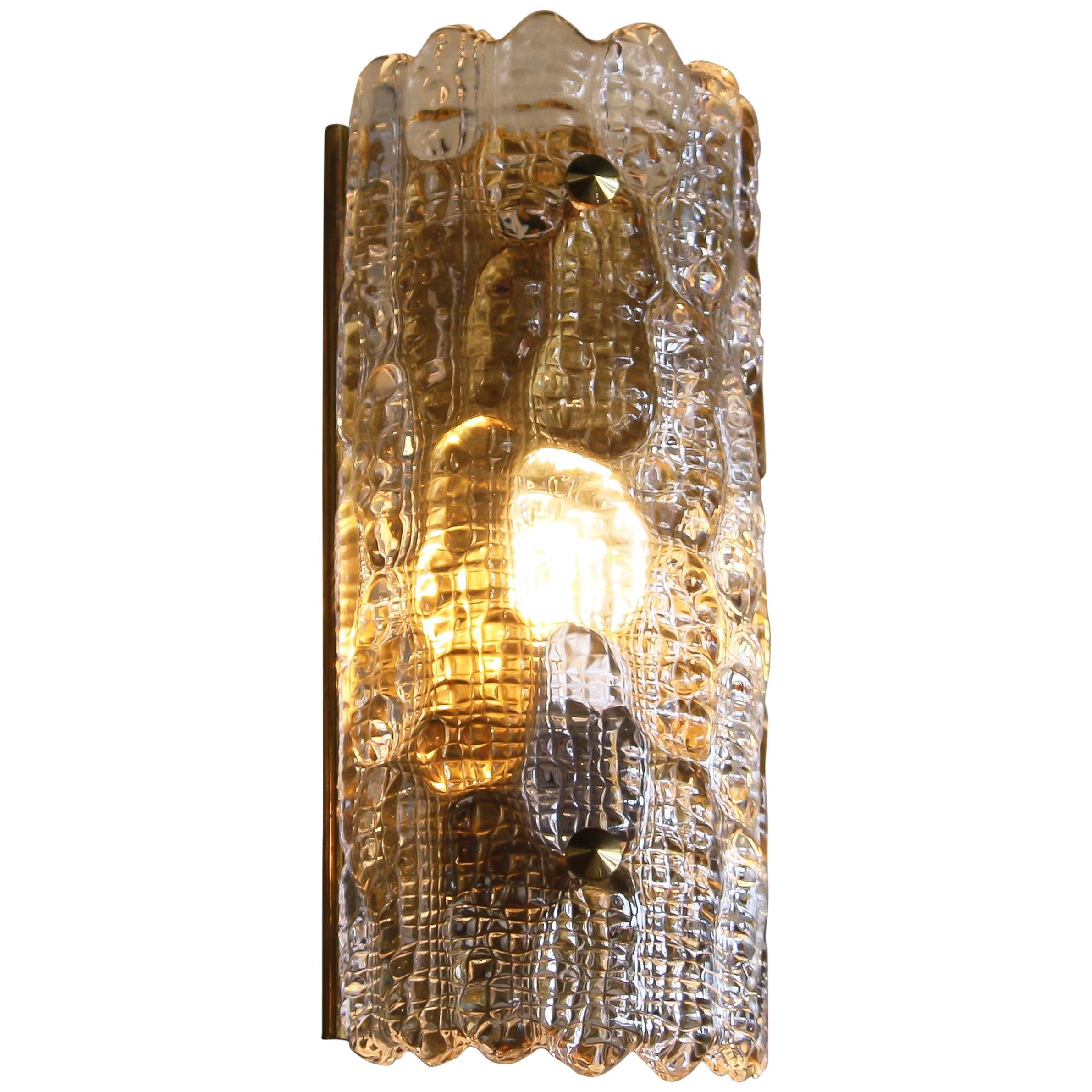 1960s, Brass and Crystal Glass Wall Light by Carl Fagerlund for Orrefors