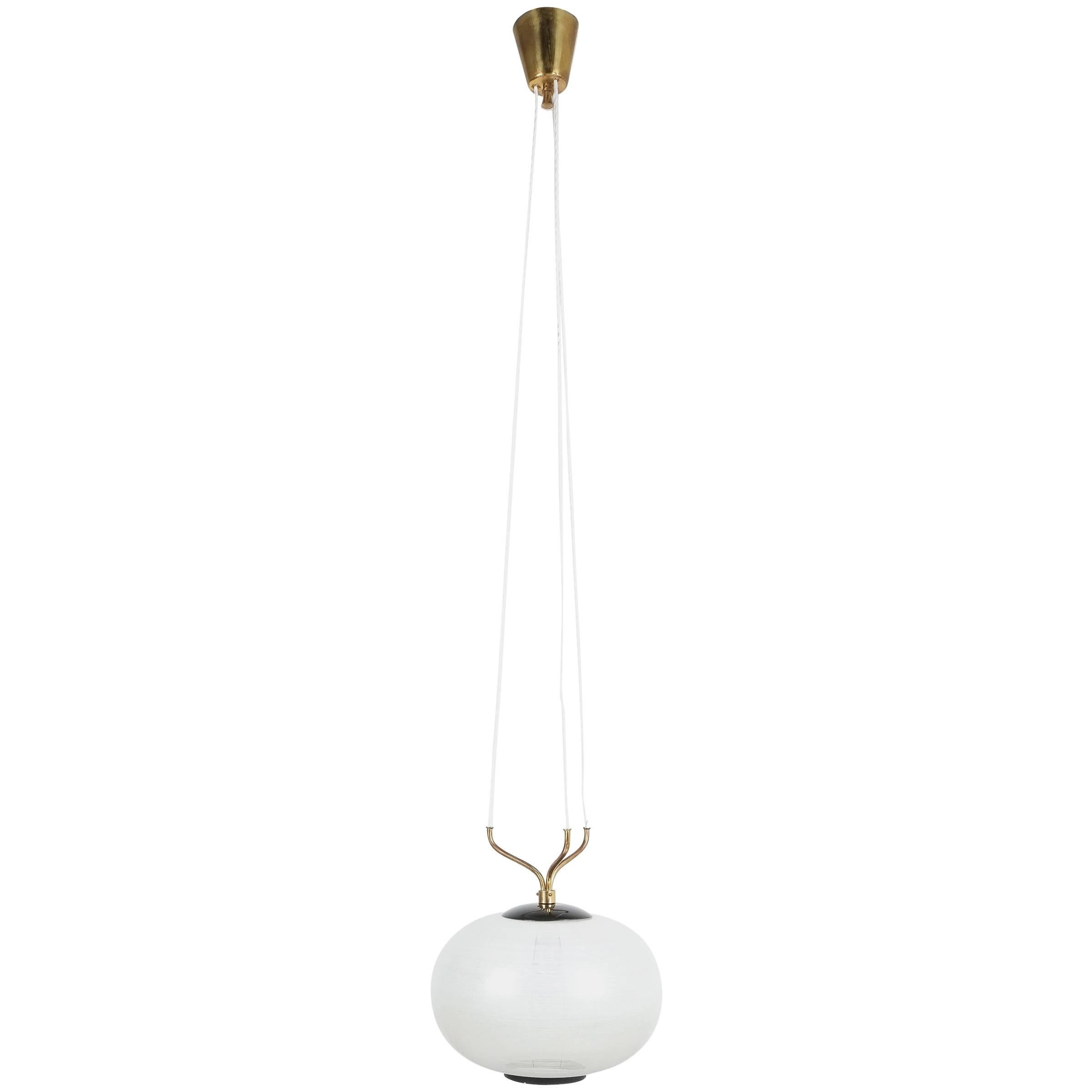Satin Glass and Brass Suspension Pendant Lamp by Stilnovo, Italy, 1950