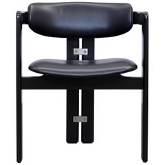 Augusto Savini Pamplona Dining Chairs for Pozzi Leather Wood Black