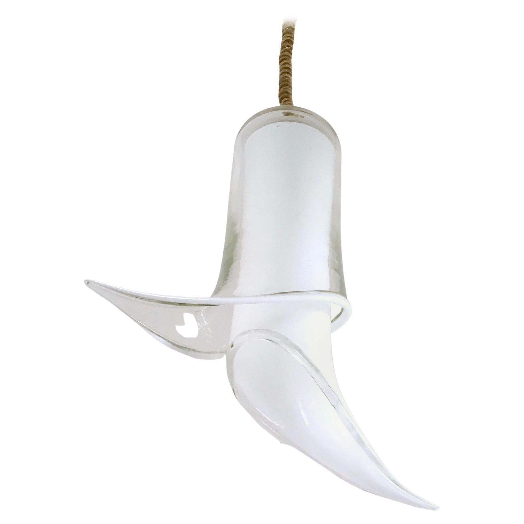 Postmodern White Murano Glass Pendant Ascribable to Mazzega, Italy