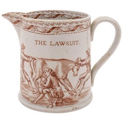 Victorian Comedic Transfer Printed 'Lawsuit' Pottery Jug, circa 1880