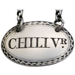 Victorian Antique Silver Sauce Label 'Chili Vr.'