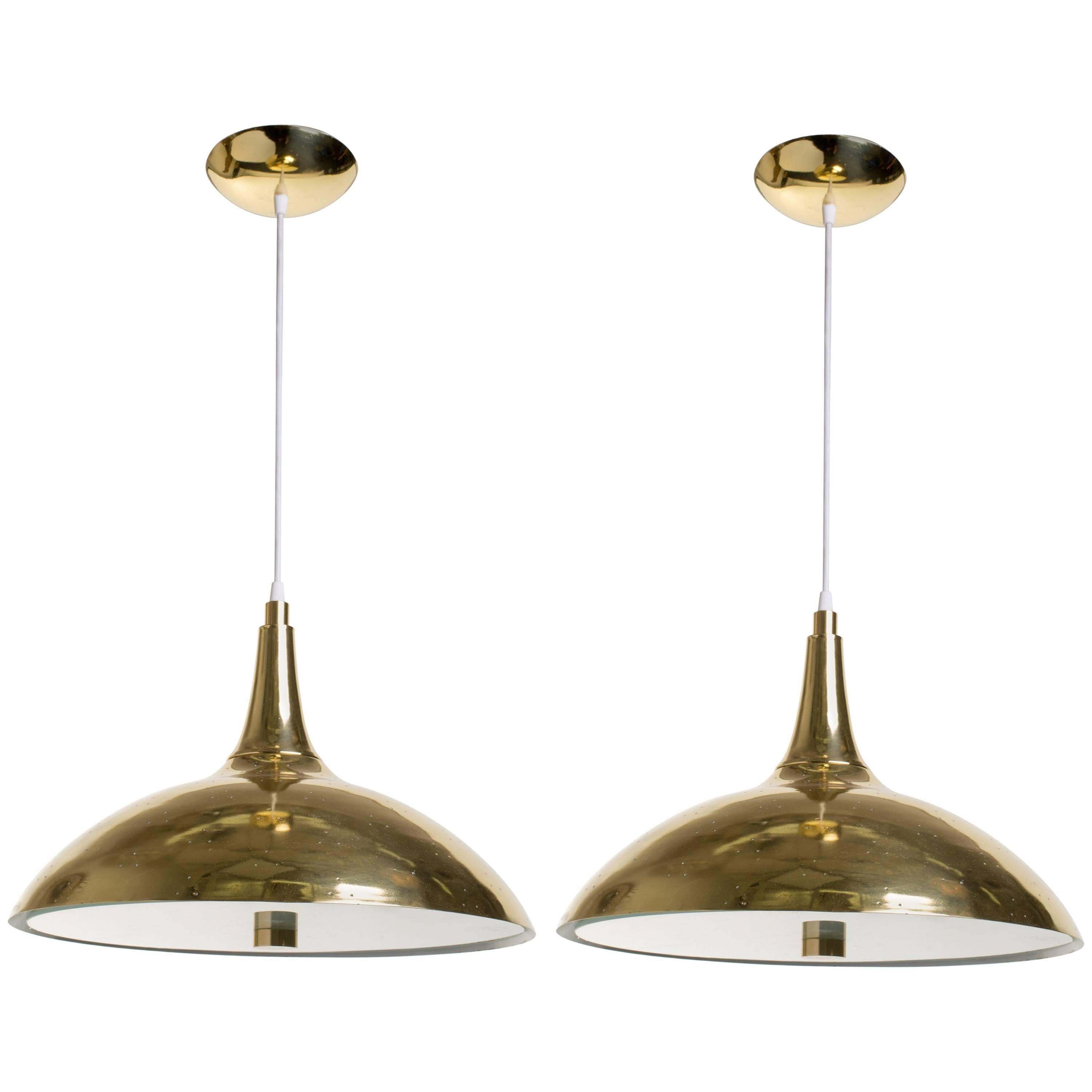 Pair of Paavo Tynell Style Brass Pendants