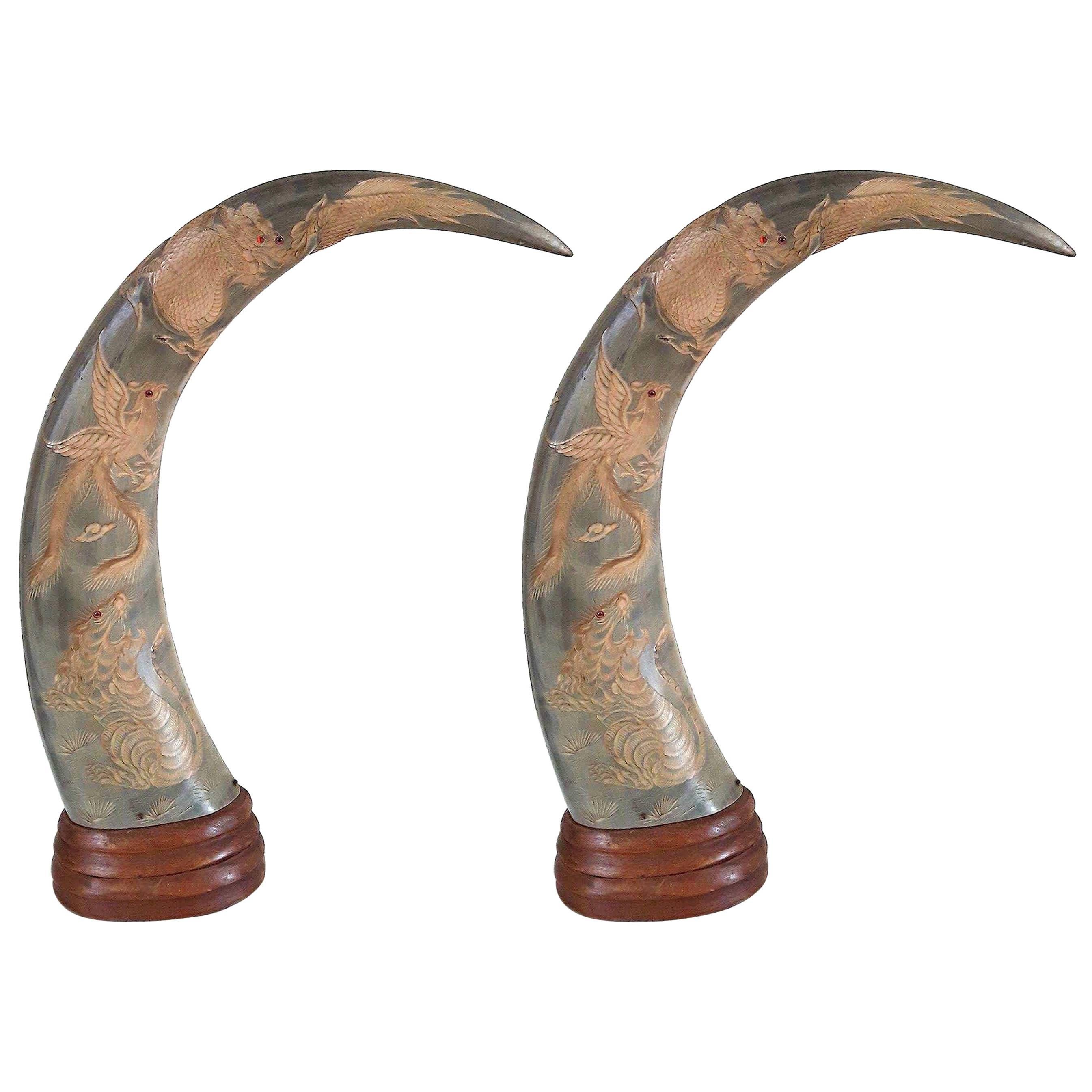 Pair of Mounted Horns, 1940's For Sale