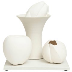 Still Life in White with Apple, Bud, and Tall Footed Bowl by Anat Shiftan, 2017