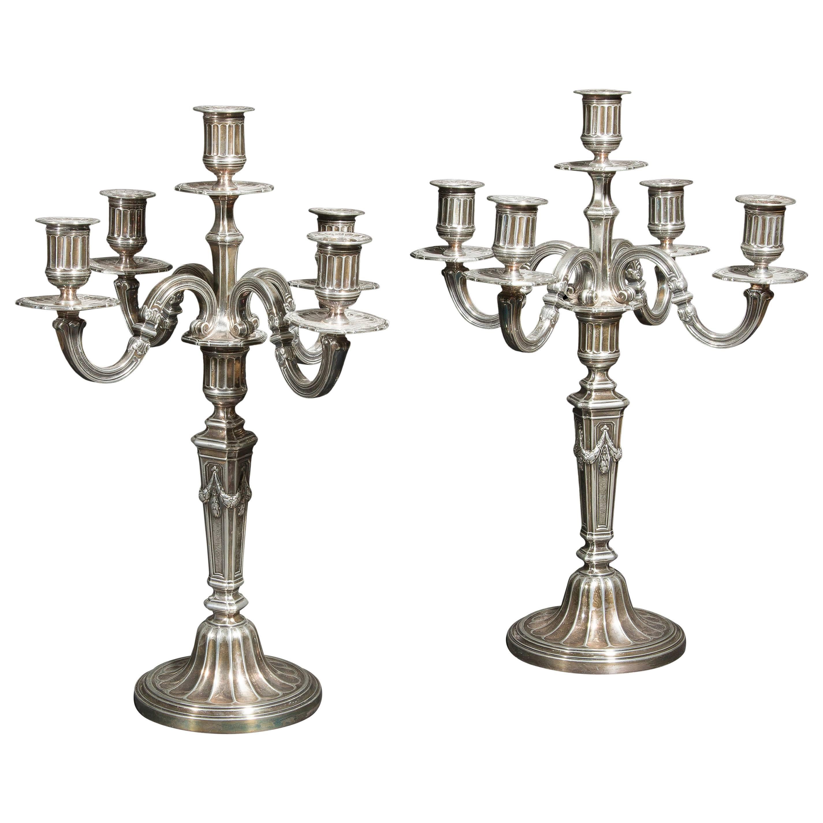 Pair of Silver Candelabra Bronze Louis XVI Style