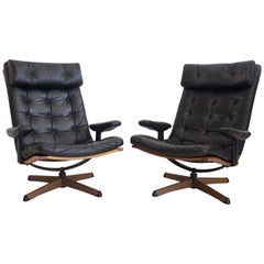 Pair of Leather Easy Chairs and Footstools by Gote Mobler