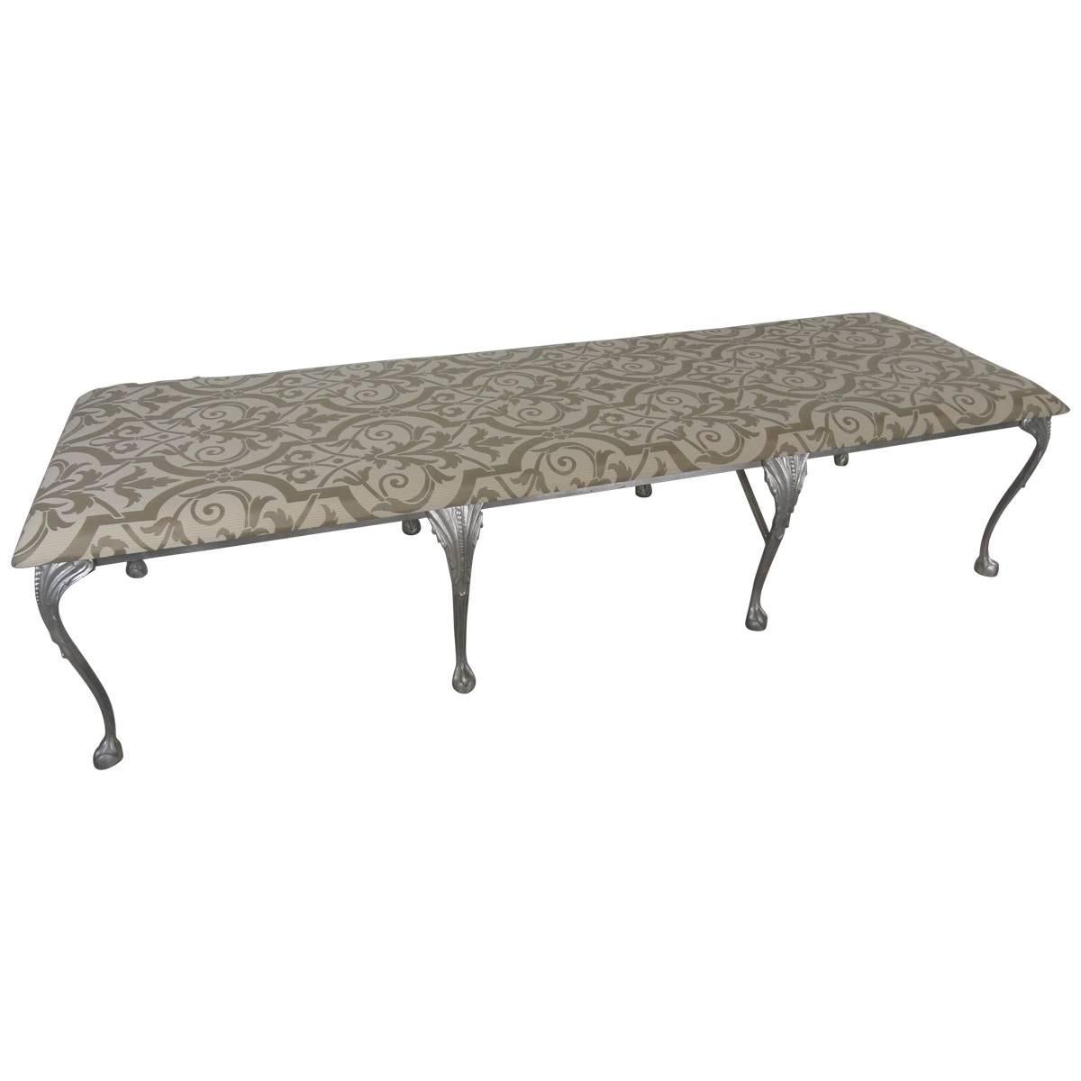 Neoclassical Metal and Upholstered Bench For Sale