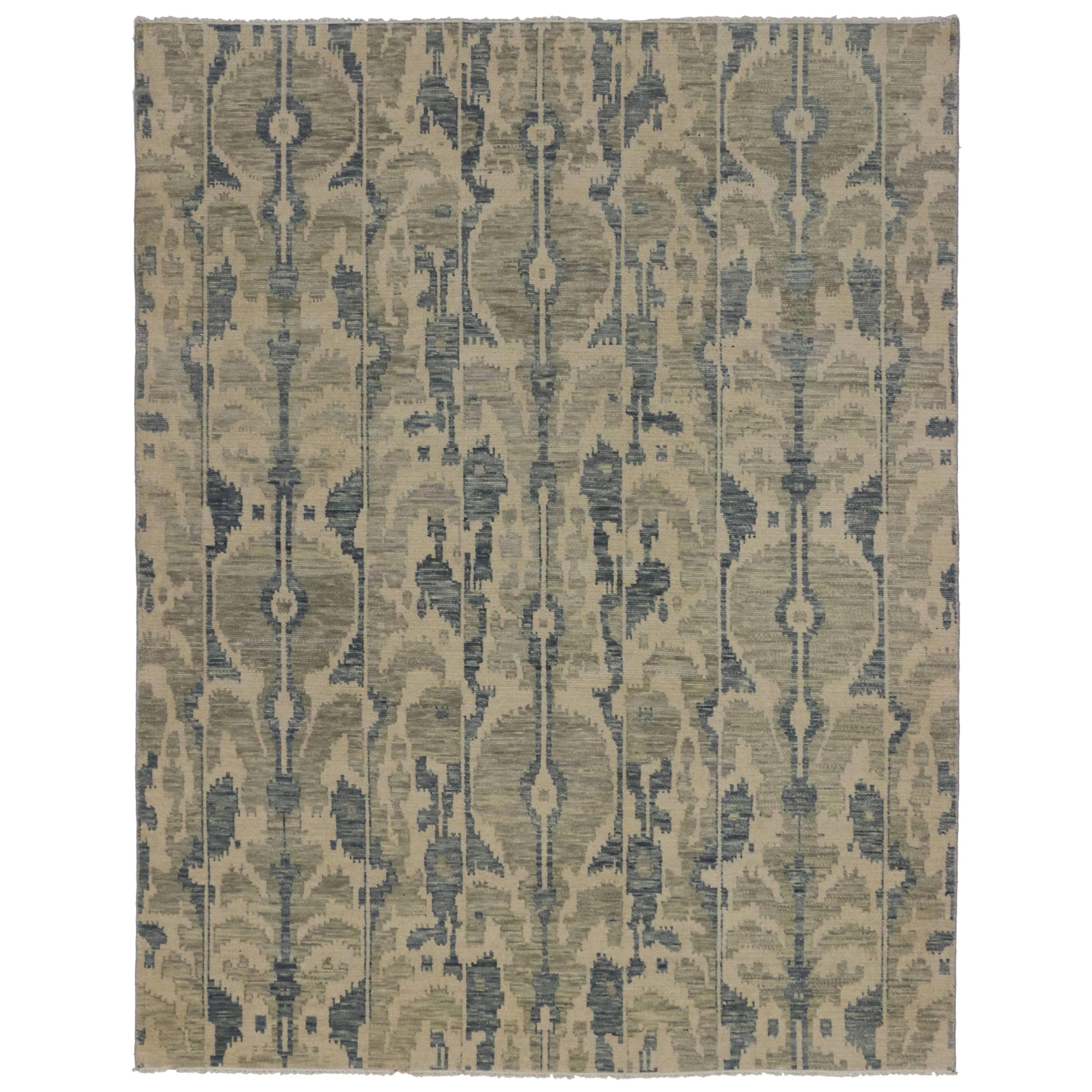 New Transitional Ikat Rug with Modern Style and Warm Earth-Tone Colors