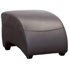 Leather Footstool Brown Modern