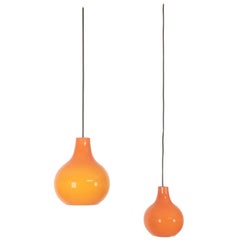 Set of Two German Orange Glass Hanging Light Made by Peill & Putzler, Germany