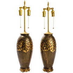 Mid-Century Modern Italian Ceramic Lamps with Leaf Motif