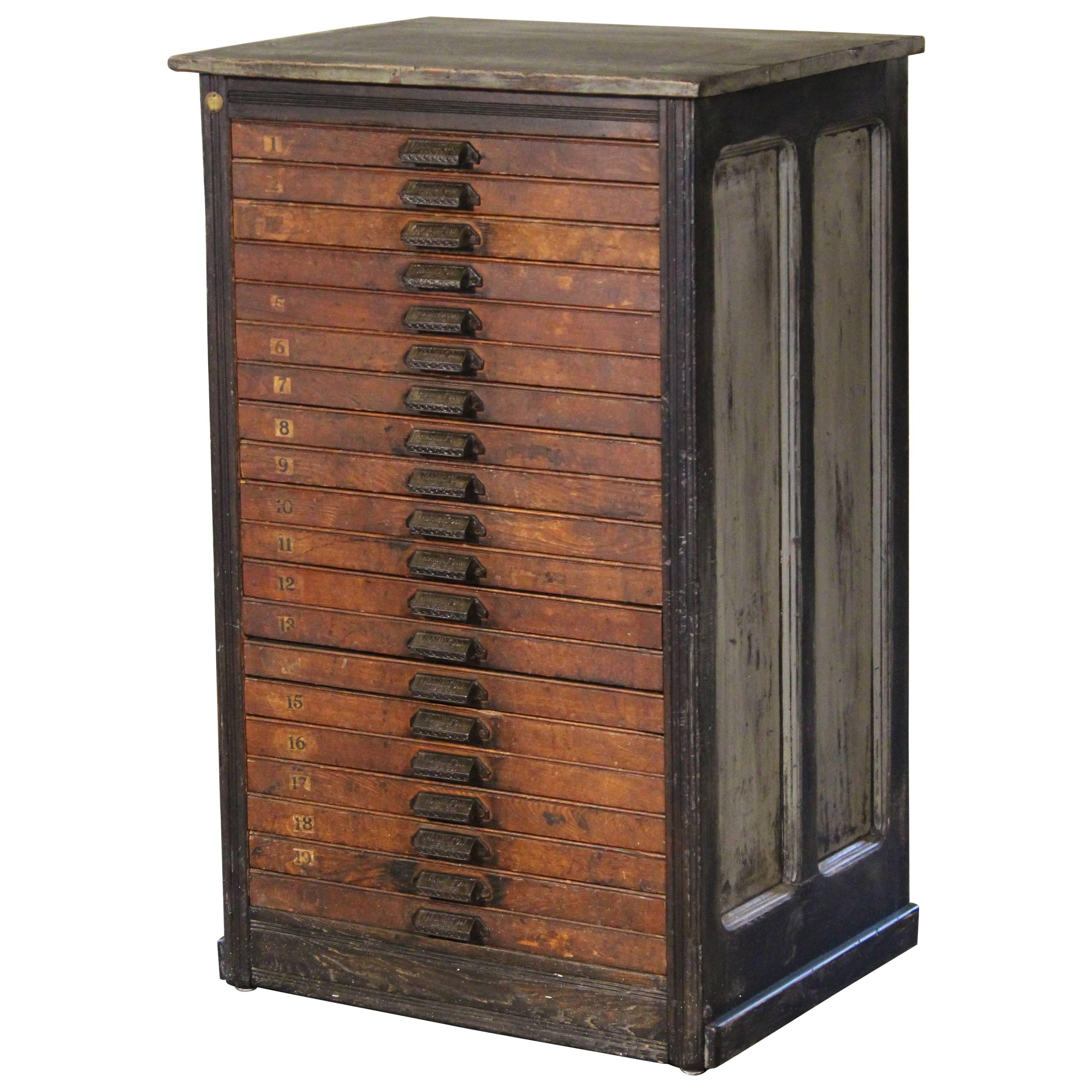 Vintage Hamilton Wooden Flat File Storage Cabinet Distressed Industrial