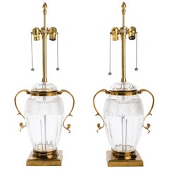 Pair of Brass and Cut-Glass Urn Table Lamps