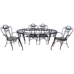 Vintage Salterini Patio Dining Set, Wrought Iron Seven Pieces