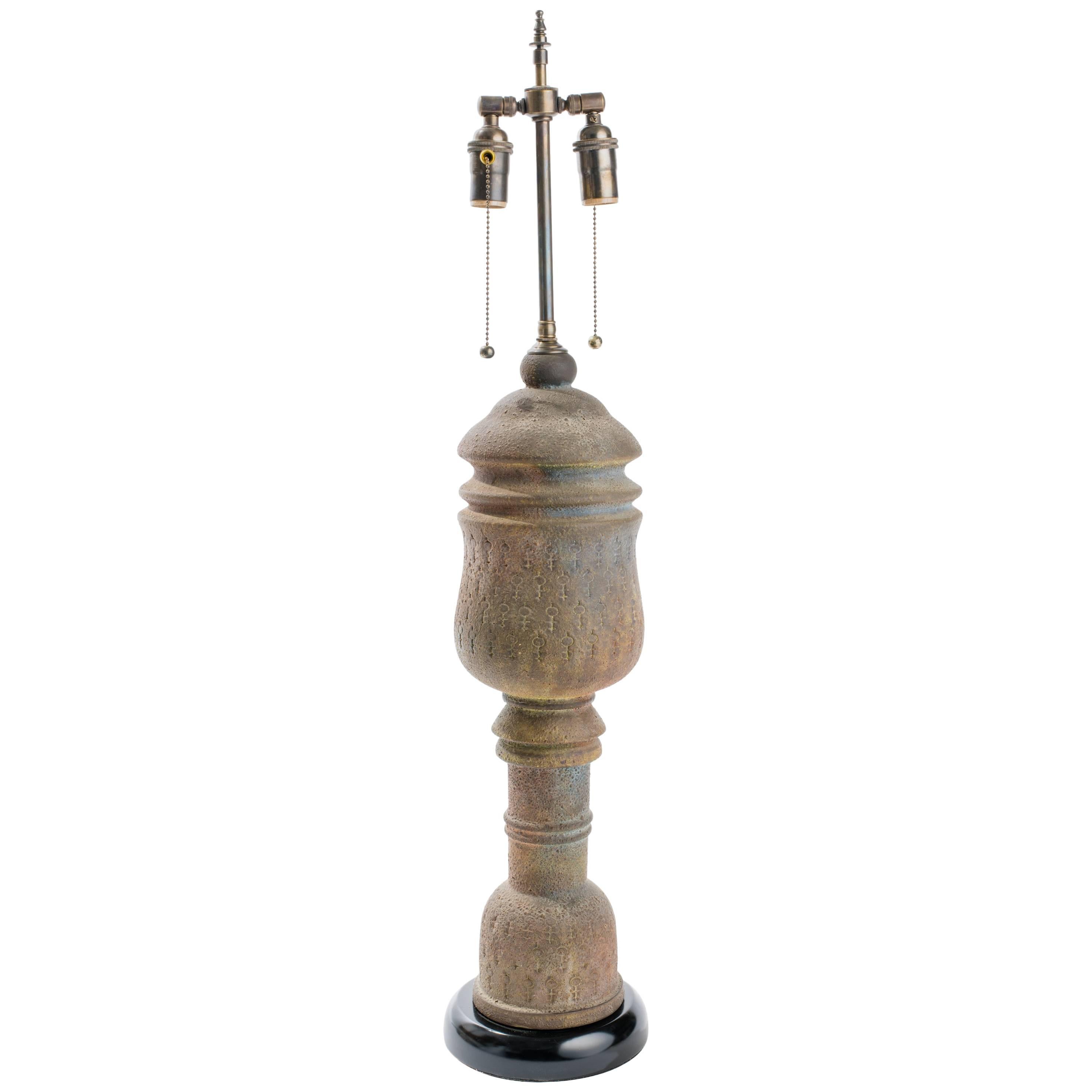 Single Italian Art Pottery Brown Lamp For Sale