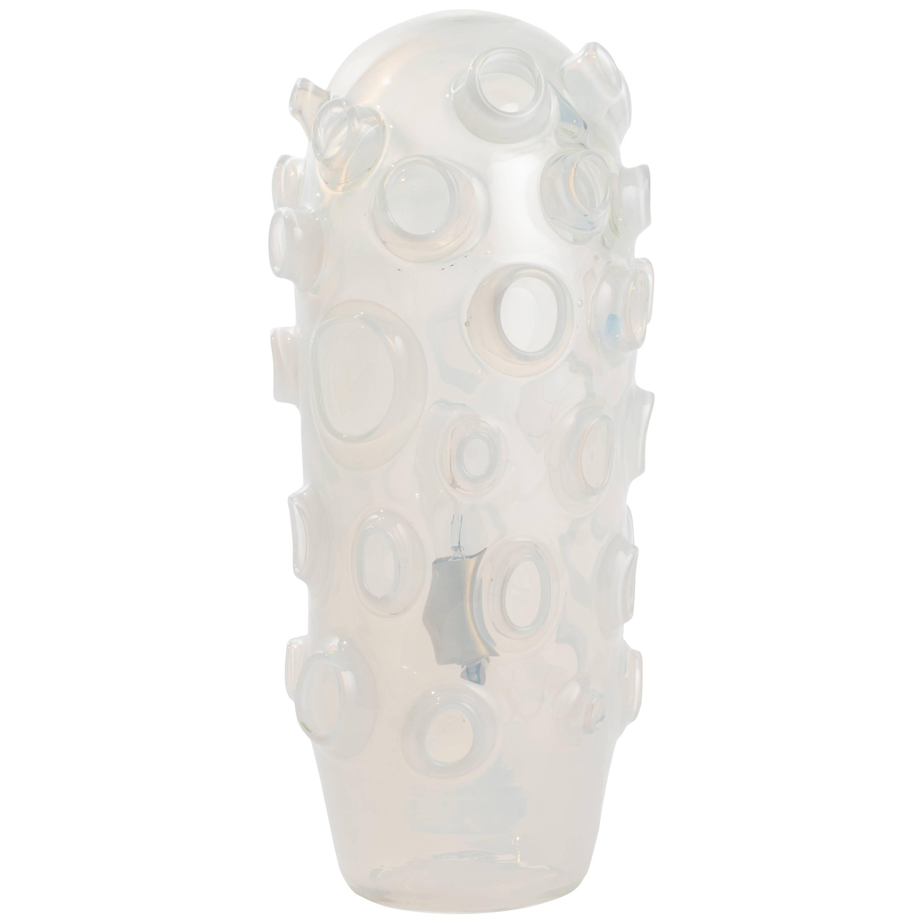 Limited Edition Handblown Opaline Art Glass Lamp, "Caldera" For Sale