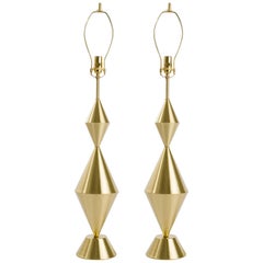 Pair of Fashioned by Hand Conical Brass Lamps