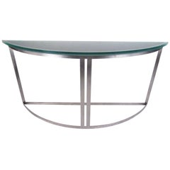 Table console demi-lune avec plateau en verre sablé