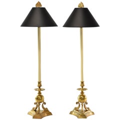 Pair of Tall Brass Buffet Lamp with Dolphin Base by Chapman, 1987