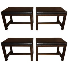 Four Walnut Black Leather Benches by Edward Wormley for Dunbar