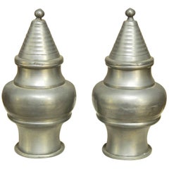 Pair of Diminutive Chinese Pewter Lidded Urns