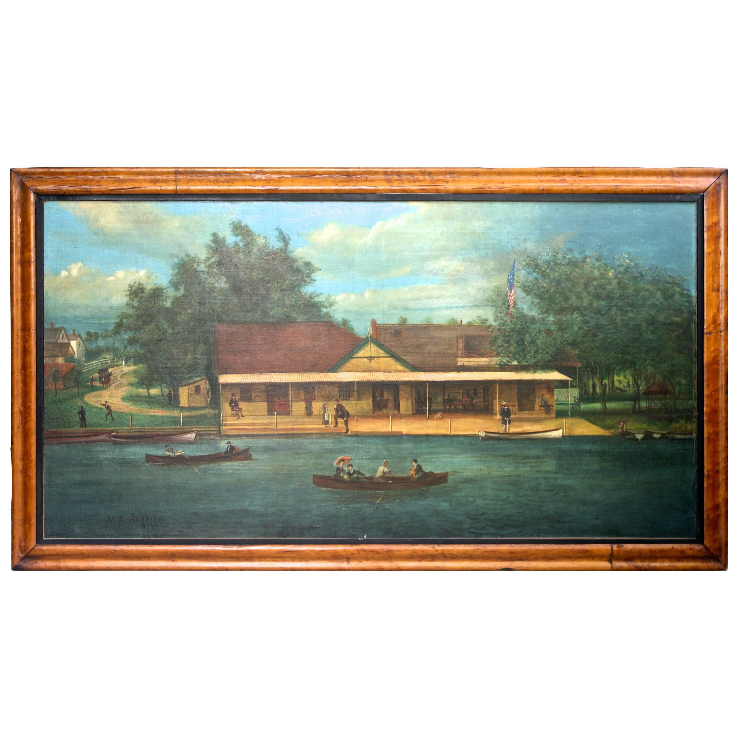 "Rhodes on the Pawtuxet" Painting by M. A. Andrieu For Sale