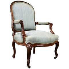 Victorian Walnut and Upholstered Open Armchair