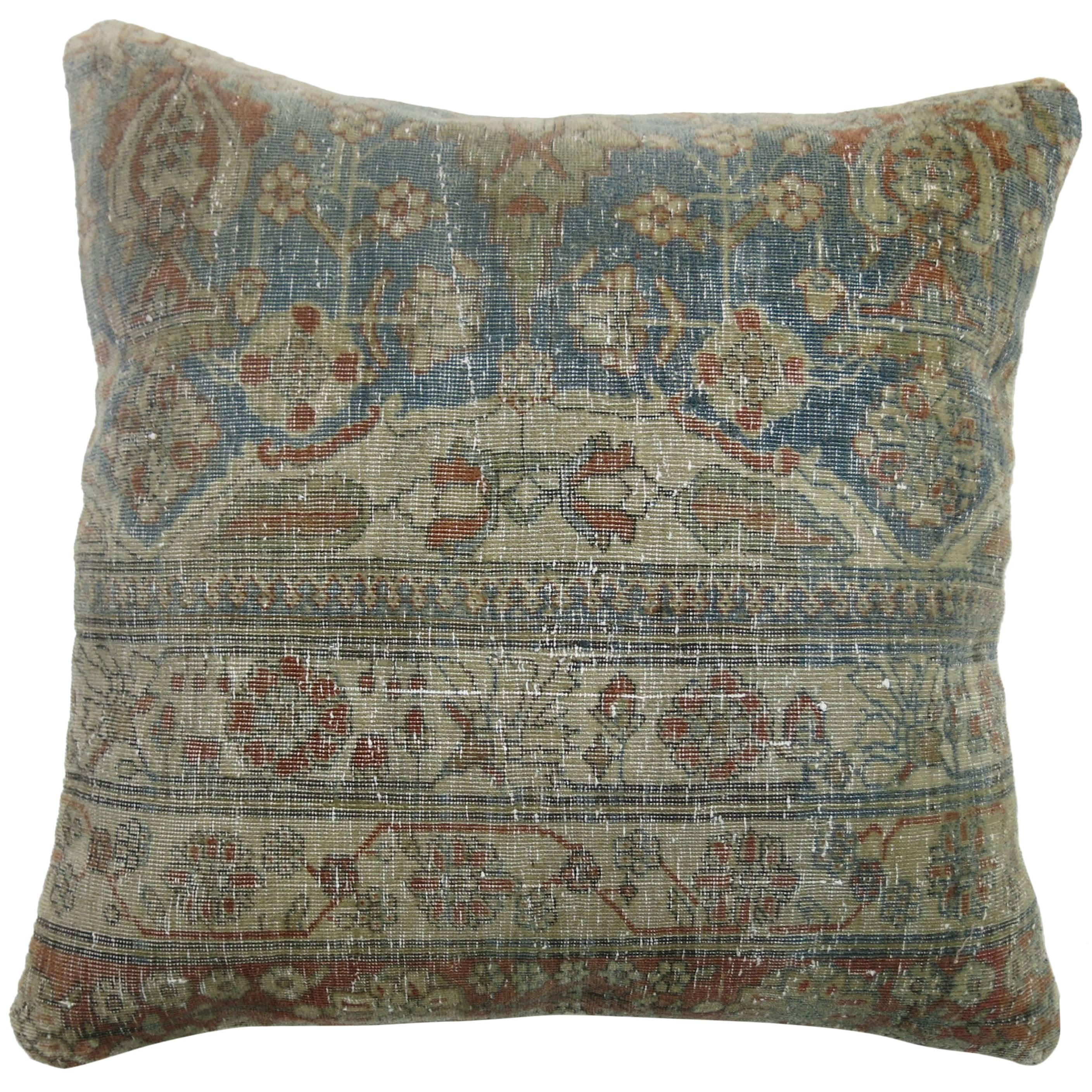 Distressed Persian Mohtasham Kashan Rug Pillow