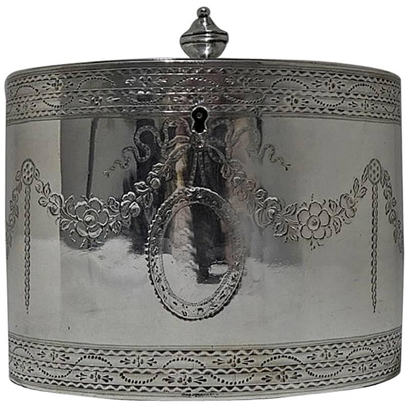 Antique George III Sterling Silver Tea Caddy, London, 1785 William Vincent For Sale