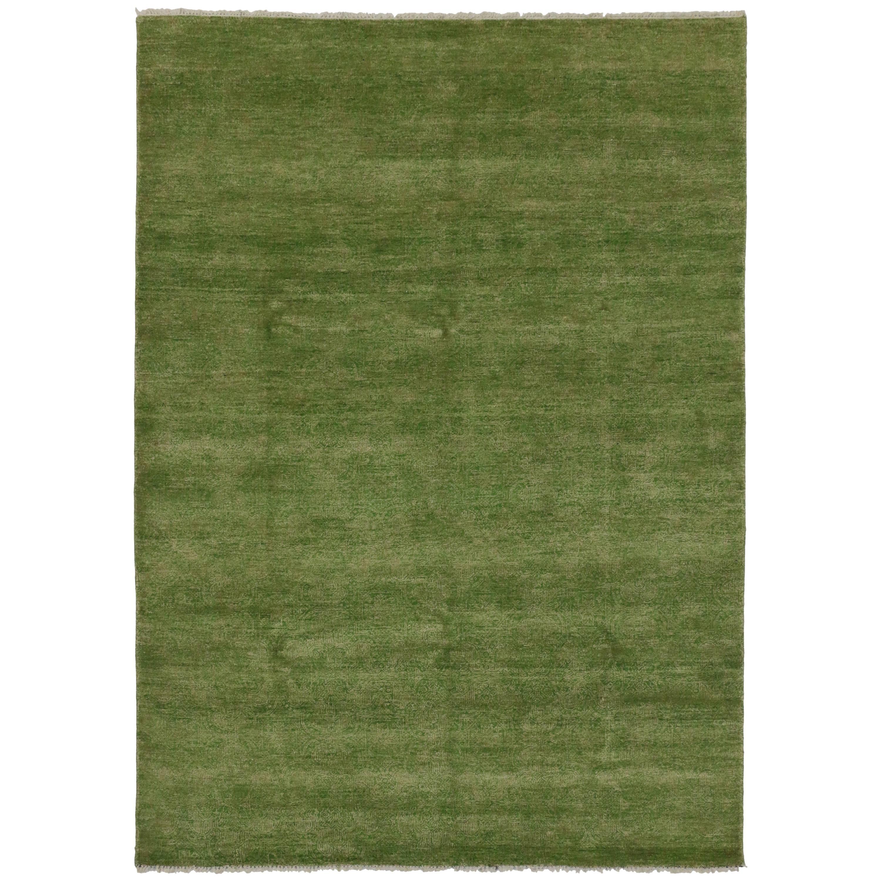 New Transitional Green Area Rug with Modern Style