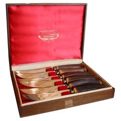 English Sheffield Style Antler Mounted Knives in Box