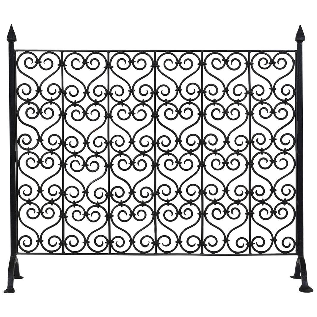 Antique French Baroque Wrought Iron Fireplace Screen