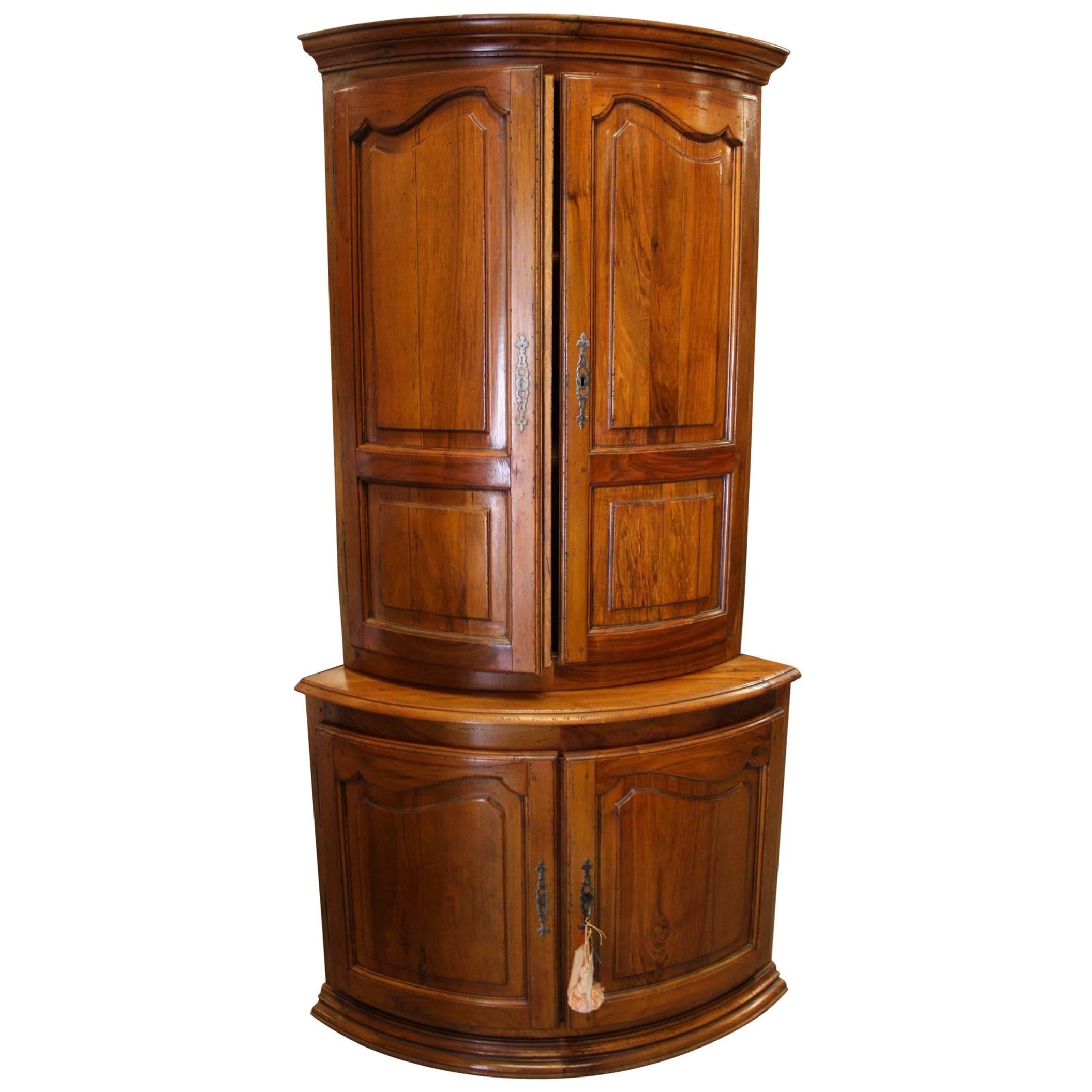 French Louis XV Walnut Carved Corner Cabinet from Provence