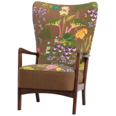 Fritz Hansen Lounge Chair, Floral Upholstery by Gocken Jobs, circa 1950s