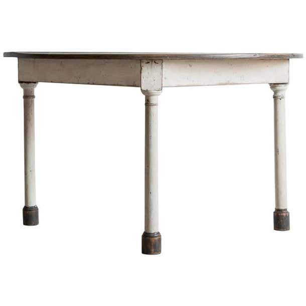 Rustic Wooden Demilune Table with White Painted Base and Cylindrical ...