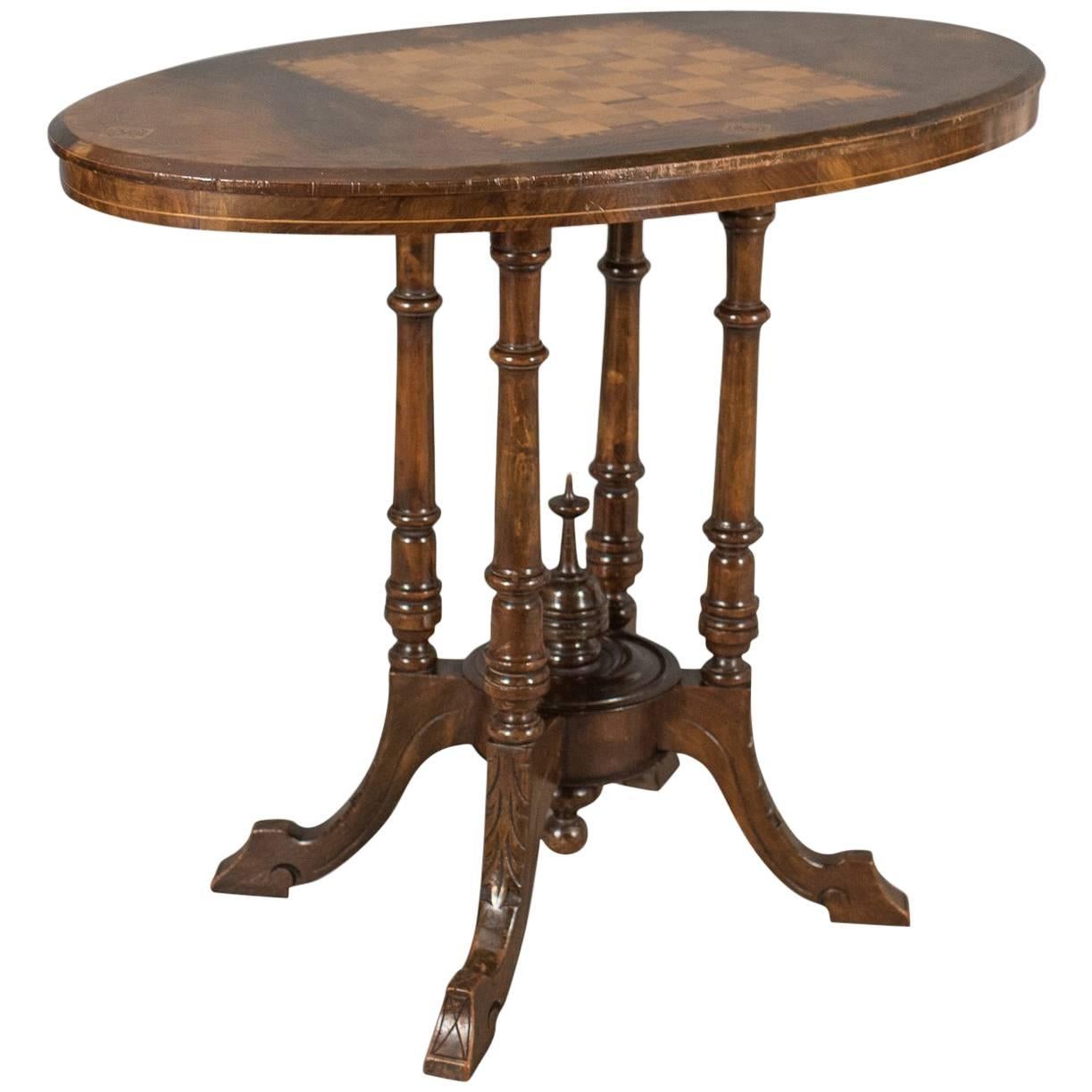 Victorian Antique Side Table with Inlaid Chessboard, English, circa 1880