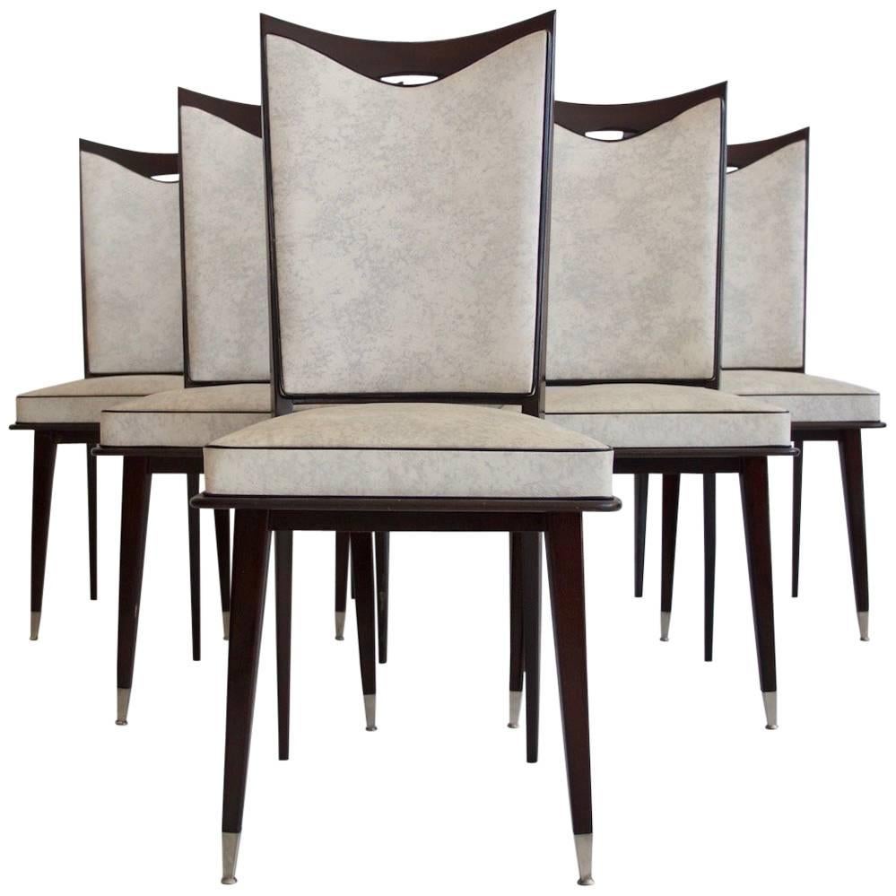 Six French Style Dinning Chairs on Dark Lacquered Oak