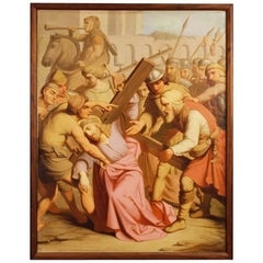 19th Century French Religious Painting Way of the Cross Oil on Canvas
