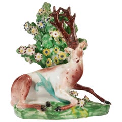 19th Century Staffordshire Pottery Model of a Recumbent Stag