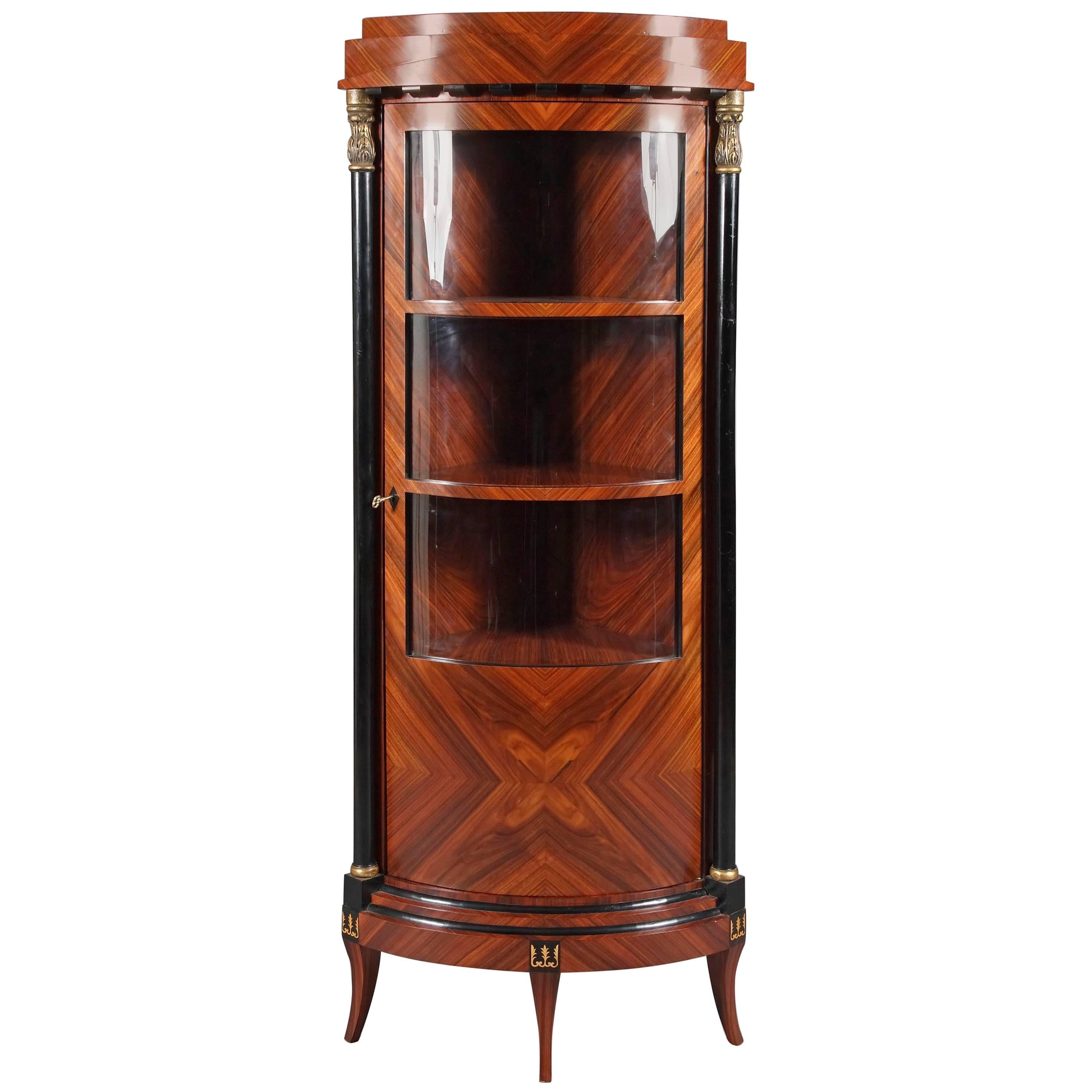 20th Century Biedermeier Style Palisander Veneer Corner Vitrine