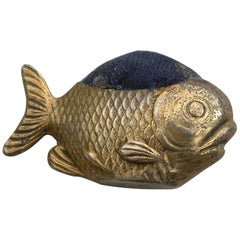 Edwardian Novelty Silver Gilt Fish Pin Cushion, Small Size, 1908