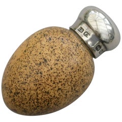 Antique Victorian Silver and McIntyre Ceramic Wrens Egg Scent Bottle, 1896