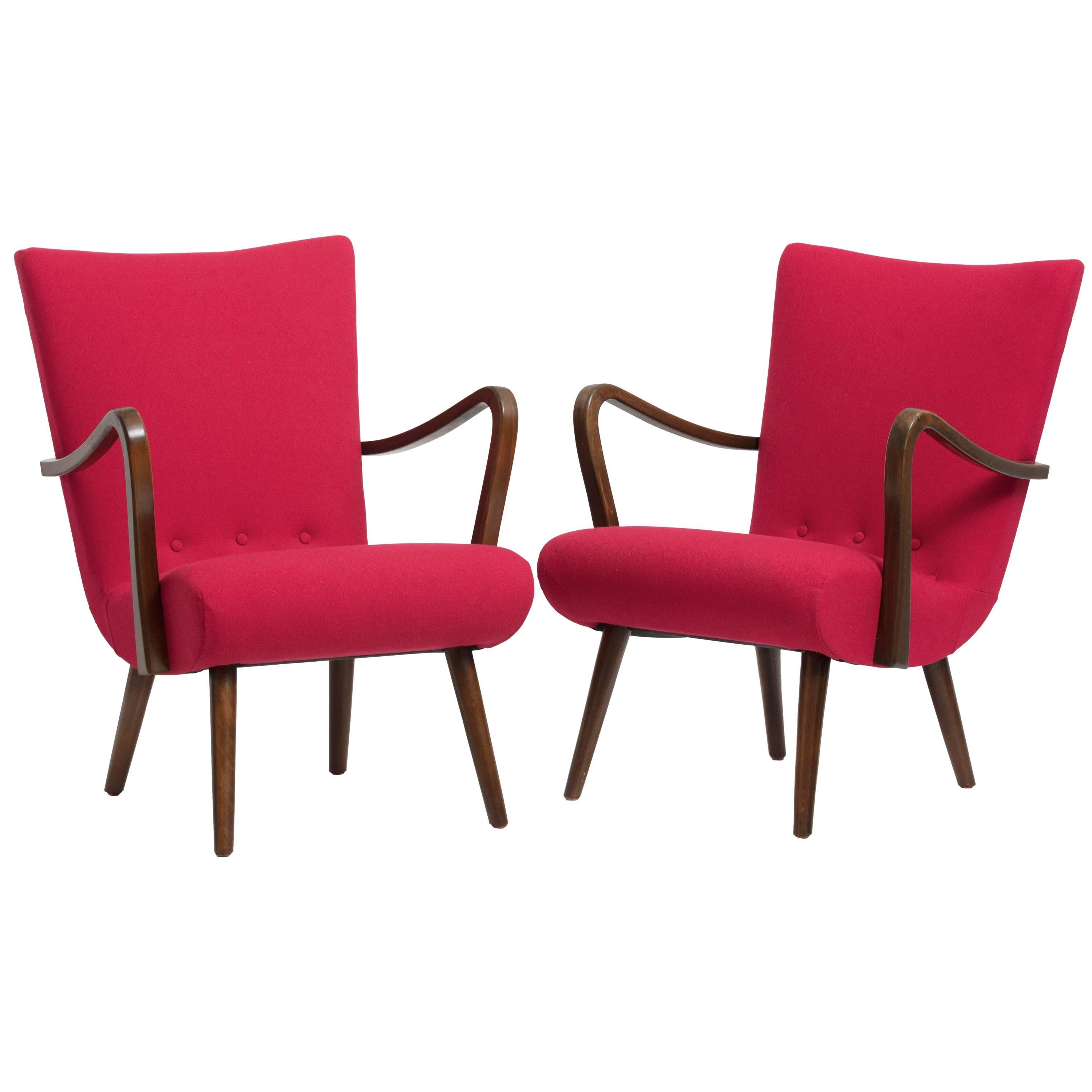Pair of Danish Produced Armchairs, New Wool Upholstery by Kvadrat, 1940s For Sale