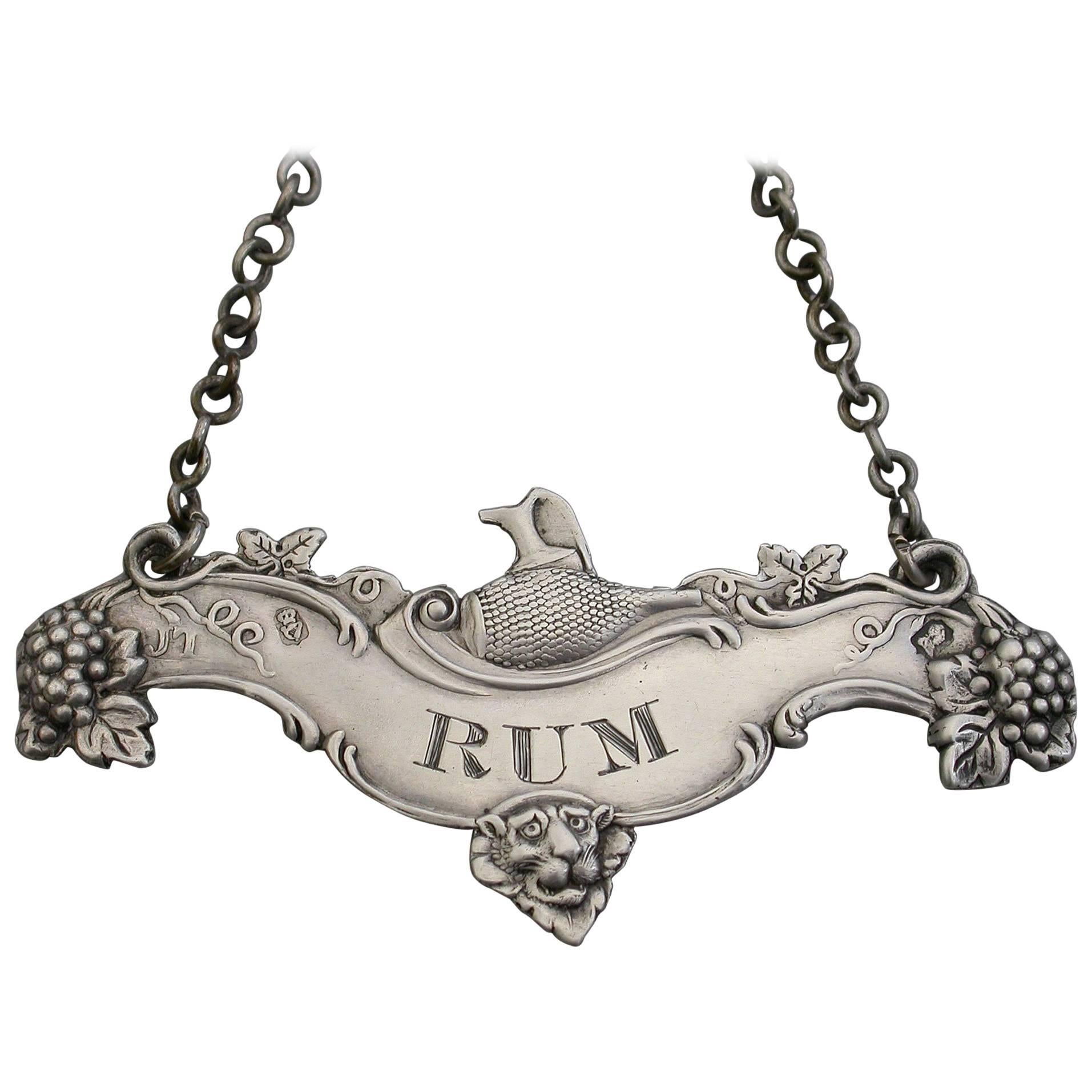 George III Irish Silver Jug and Bottle Wine Label 
Rum
, circa 1810