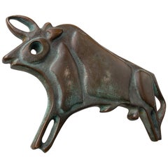 Bronze Push and Pull Door Handle in Shape of Bull, circa 1960s Belgium