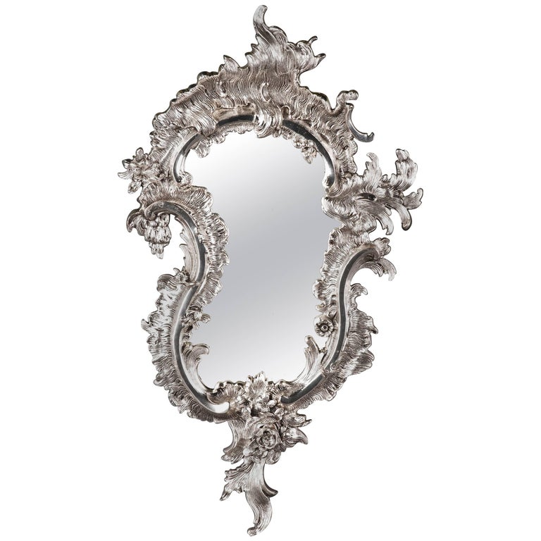 20th Century, Rococo Style SilverGilded Wall Mirror For Sale at 1stdibs