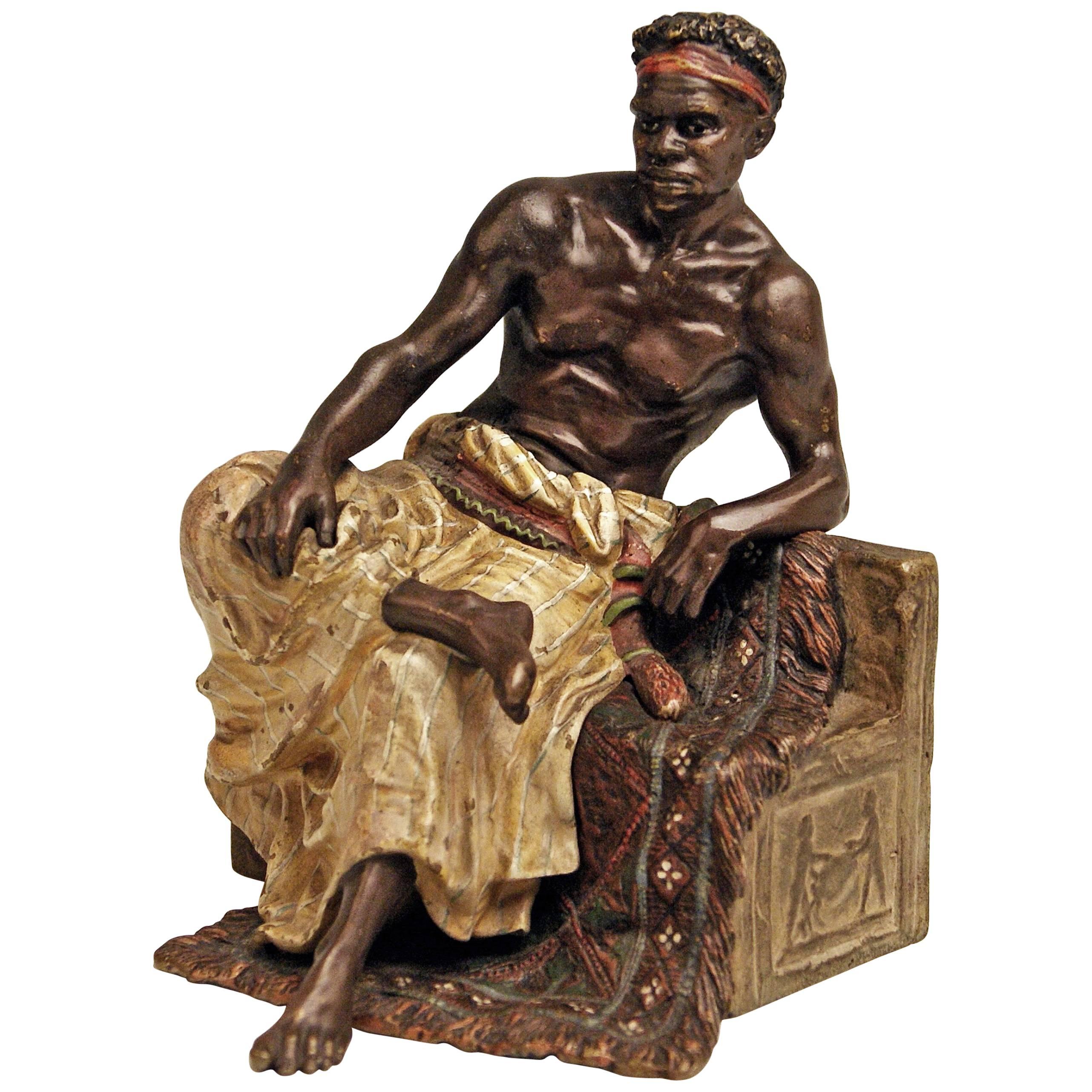 Vienna Bergman Bronze Black Man on Egyptian Bench Made, circa 1900
